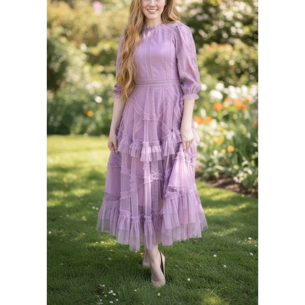 Dainty Jewells Plus 2X Nwt Dress Tiered Tulle Maxi Romantic Cottagecore Lavender